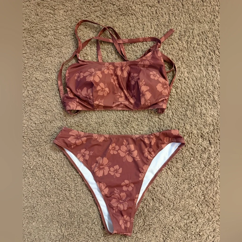 Women's Floral High-Leg Bikini Set - Rust - Picture 1 of 1